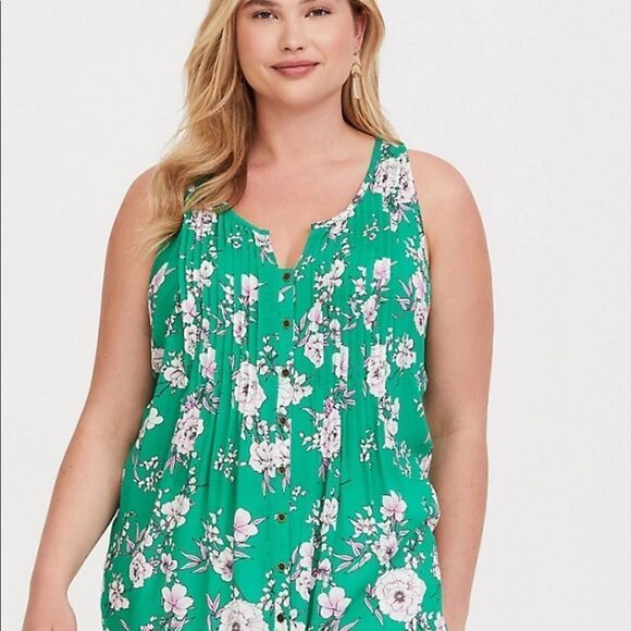 Torrid Green Floral Pintuck Pleat Tank 1 1x - Picture 10 of 10